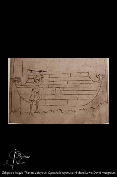 Budowa Arki Noego ukazana w manuskrypcie Junius z X wieku